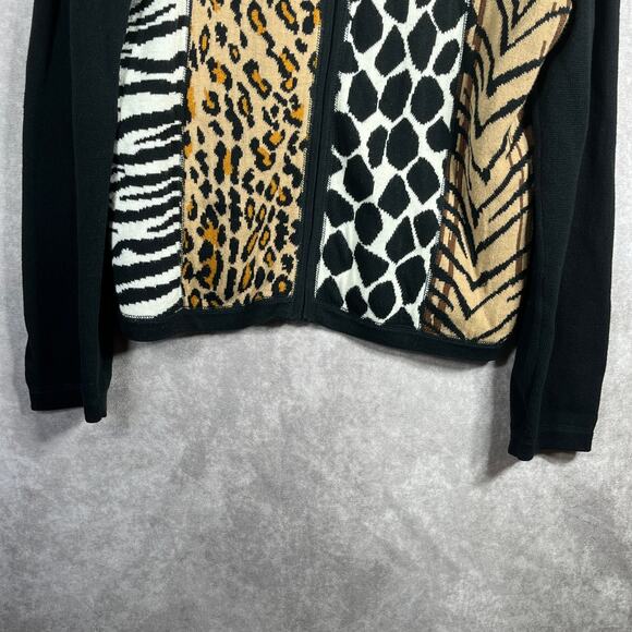 Northern Isles Full Zip Sweater Womens Large Black Animal Print Cotton Casual - Picture 3 of 9